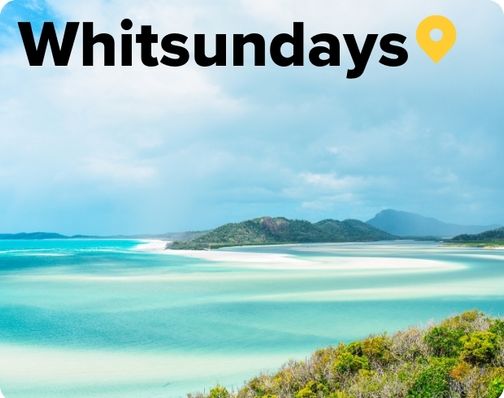 white sand beaches and turquiose waters of Whitsundays